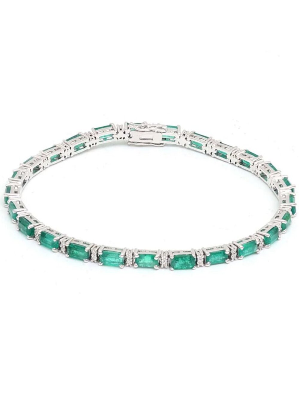 Sophisticated Emerald & Diamond 14K (18K Custom) White Gold Bracelet